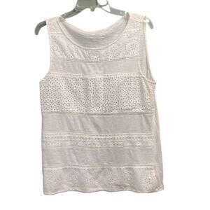 Talbots Eyelet Tank Blouse Size Medium Cotton Coastal Casual